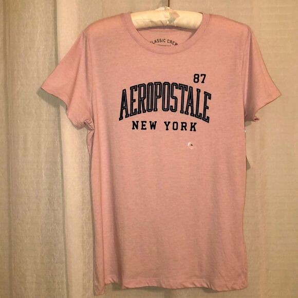 Aero XL Dusty Pink Plush Navy Logo Classic Crew Short Sleeve Cotton Blend Tee - Picture 1 of 8